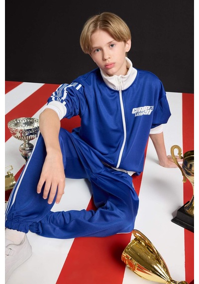 Defacto Erkek Çocuk Baskılı Fermuarlı Sweatshirt F1966a825aube325 Mavi