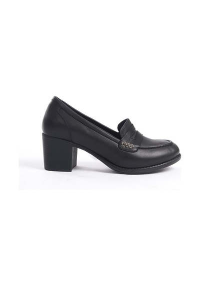 Analin Shoes Kadın Hakiki Deri Saraçlı Klasik Topuklu Ayakkabı Siyah