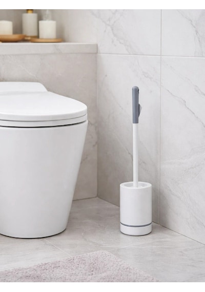 Minimal Silindir Tuvalet Fırçası Ve Standı Modern, Kapalı Hazneli Wc Fırçası Vıchy-7042 Gümüş