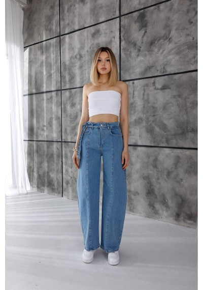Zdnjeans Kadın Açık Mavi Yüksek Bel Wide Leg Jean Pantolon
