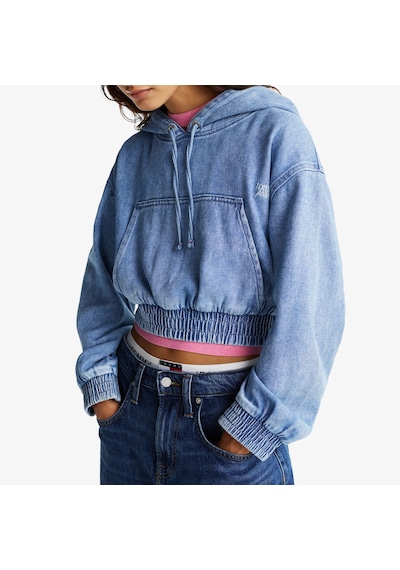 Tommy Hilfiger Tjw Denim Cropped Kadın Mavi Hoodie - Dw0dw20539 Mavi