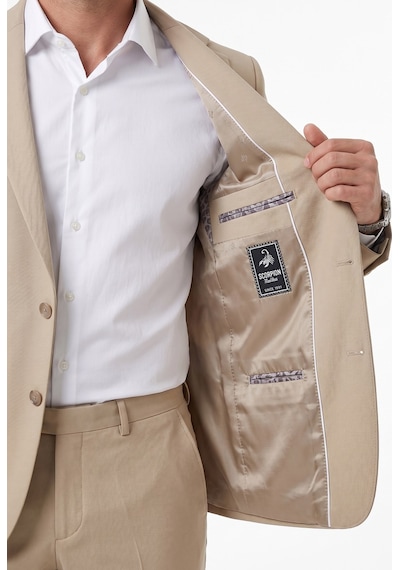 Tk6893 Erkek Klasik 2 Li Takım Elbise 2 Düğmeli Slim Fit Esnek Kumaş Çift Yırtmaçlı 7 Drop Bej