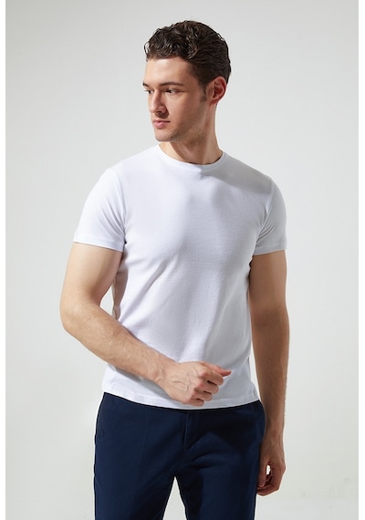 D's Damat Bisiklet Yaka Pamuklu Nefes Alabilen T-shirt Beyaz