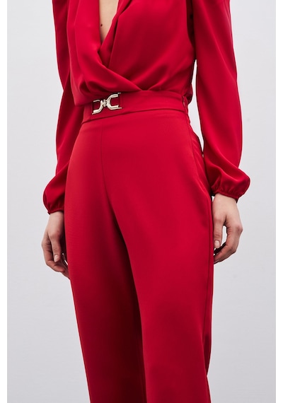 Sateen Aksesuar Detaylı Pantolon - Kırmızı