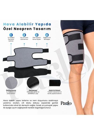 Ayarlanabilir Üst Baldırlık Cırtlı Neopren Uyluk Desteği, Sağ-sol Uyumlu Standart Beden Spor Ve Günlük Kullanım Gri