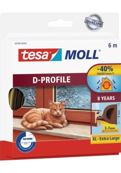 Tesamoll D-profil Kapı Pencere İzolasyon Bandı, 6mx9mmx7mm, Kahverengi + Kapı Altı Hava Akımı Önleyici Fırça, 1mx37mm