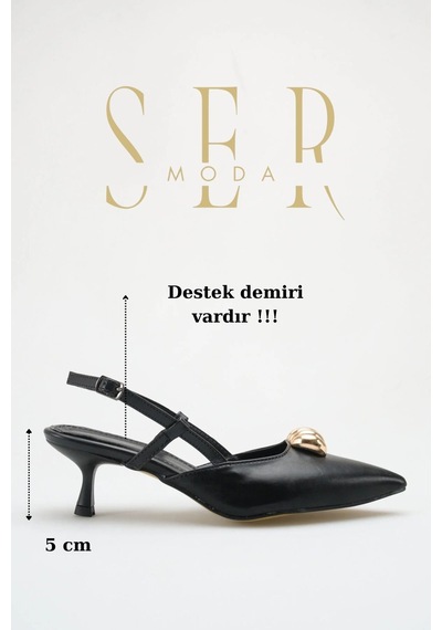 Sermoda Topuklu Kadın Ayakkabı - 5 Cm İnce Topuklu Sivri Burun Kadın Stiletto Ayakkabı Siyah
