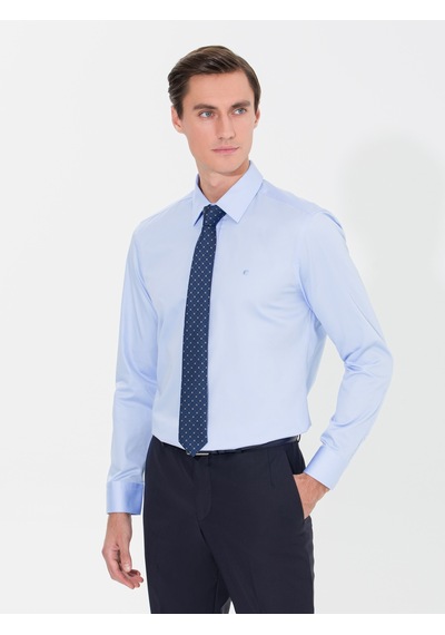 Cacharel Mavi Slim Fit Uzun Kollu Basic Gömlek