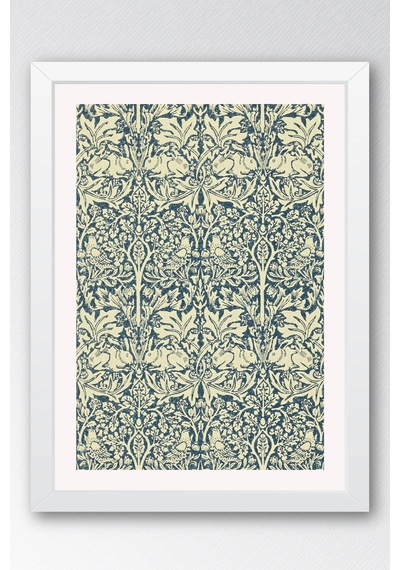 William Morris Brother Rabbit Kardeş Tavşan Desenli Çerçeveli Tablo Viktorya Serisi Duvar Dekoru Beyaz