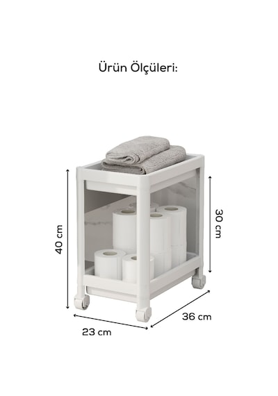 Vienev 2 Katlı Tekerlekli Düzenleyici Raf - Banyo Dolabı Mutfak Tezgah Ve Evye Altı Düzenleyici Beyaz
