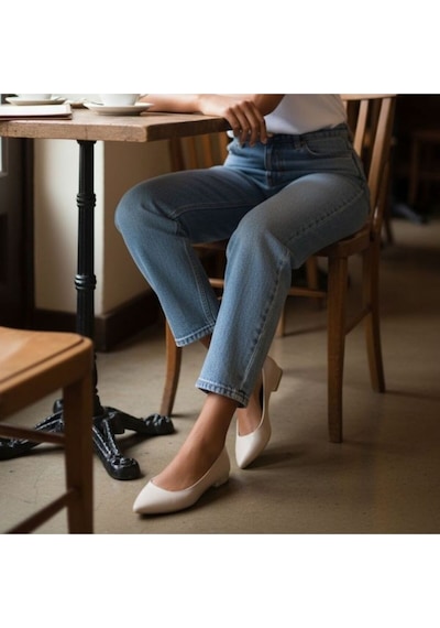 Ne&ve Shoes Bej Hakiki Deri Sivri Burun Şık Ve Rahat Günlük Babet