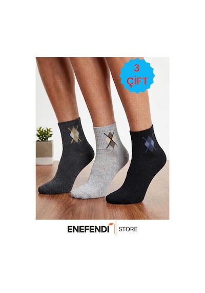 Nf Nd Enefendi 3'lü Çorap Seti Erkek Kısa Konç Çorap Mevsimlik Rahat Penye Füme, Gri, Siyah 40-45 Renkli