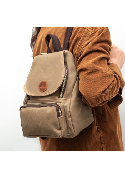 Gillario Design 04 Kanvas - Deri Kadın Sırt Çantası Camel