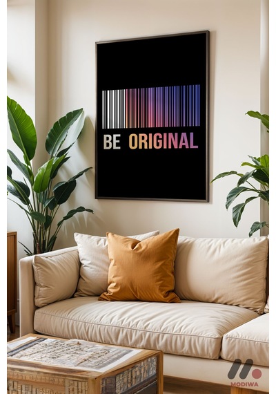 Be Original Barkod Tipografi, Siyah Çerçeveli Duvar Tablosu - Motivasyon Hediyesi