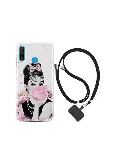 Huawei P30 Lite Kılıf Desenli Silikon + Şarj Kulaklık Koruyucusu Audrey Glue 1420