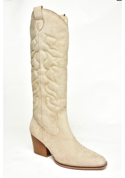 Fox Shoes T296815002 Bej Süet Kovboy Model Kadın Çizme Bej-süet Bej