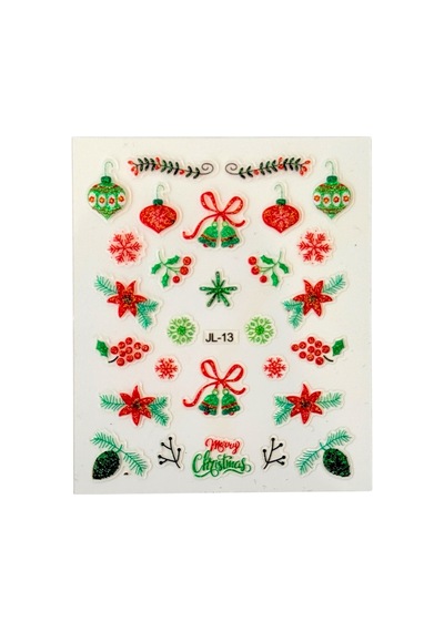 No:13 - Kırmızı Yeşil Figürlü Üç Boyutlu 3d Tasarım Yapışkan Tırnak Sticker Tırnak Dövmesi Nail Art