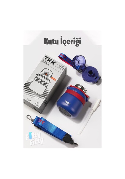 Tkk 600 Ml Çelik Su Matarası Çift Kullanım Pipetli/rahat İçim 12 Saat Sıcak/24 Saat Soğuk Termos -2029-600ml Mavi