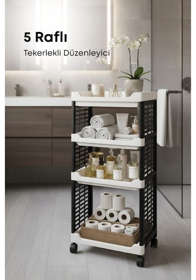 Grimorlife 5 Raflı Banyo Düzenleyici Mutfak Rafı Banyo Dolabı Çok Amaçlı Plastik Mutfak Düzenleyici Siyah