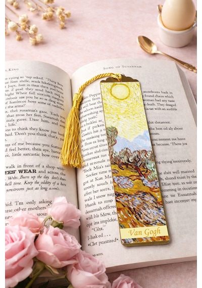 Kitap Kılıfı Ve Metal Kitap Ayracı Seti Van Gogh Zeytin Ağaçları