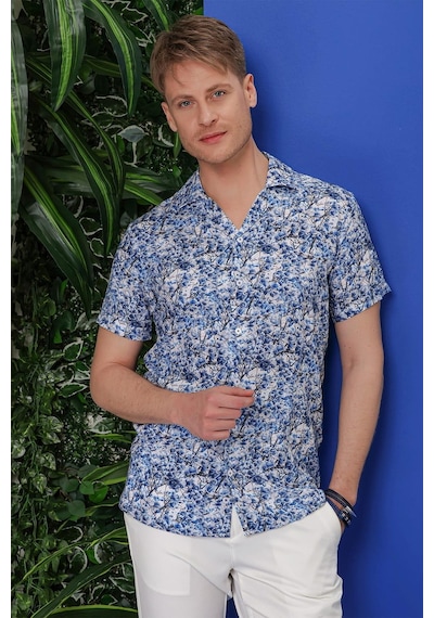 Efor G 1538 Slim Fit Lacivert-beyaz Klasik Gömlek Lacivert