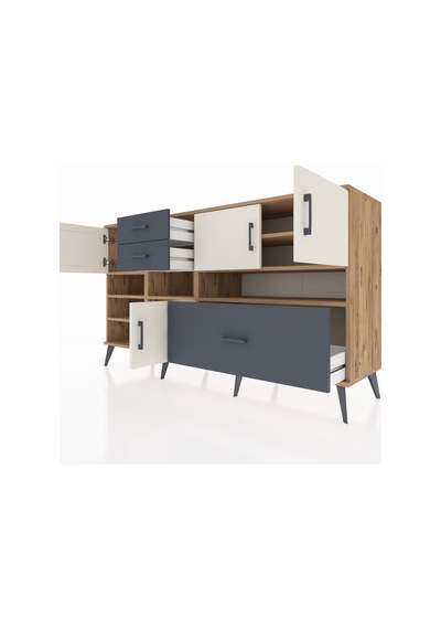 Kronos Konsol 7 Raflı 3 Çekmeceli 4 Kapaklı 176x59x99 Çam-aytaşı/ Çam-aytaşı/antrasit