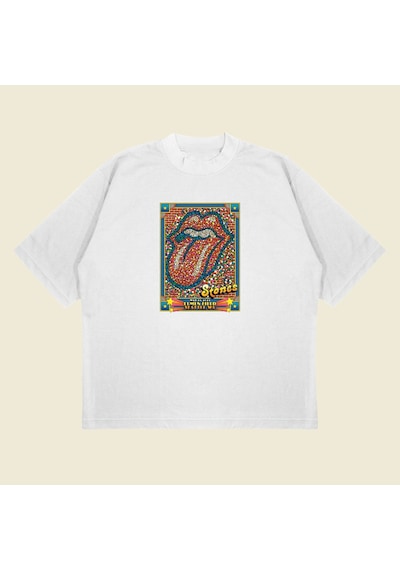 Tarzsokak Rolling Stone Seattle Baskılı Oversize Unisex Pamuklu Nefes Alan Kalın Kumaşlı Beyaz