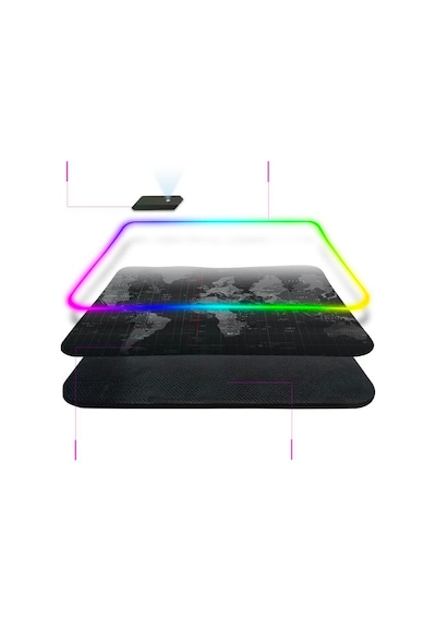 Ally Dünya Desenli Rgb Led Işıklı Oyuncu Mouse Pad 300-250-4Mm