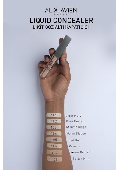 Alix Avien Aydınlık Görünüm Sağlayan Yoğun Likit Göz Altı Kapatıcısı Liquid Concealer 108 Butter Milk