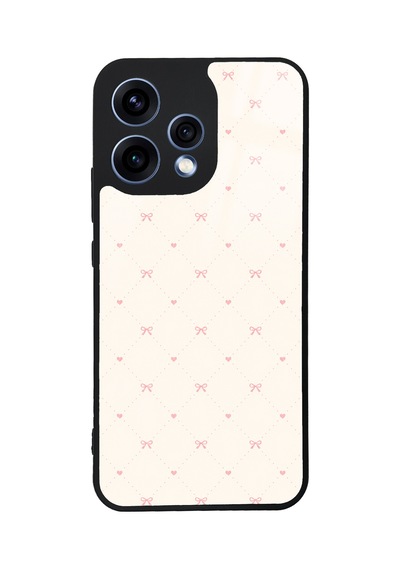 Oppo Reno 15 Cream Pink Coquette Pattern Tasarımlı Glossy Telefon Kılıfı Açık Pembe