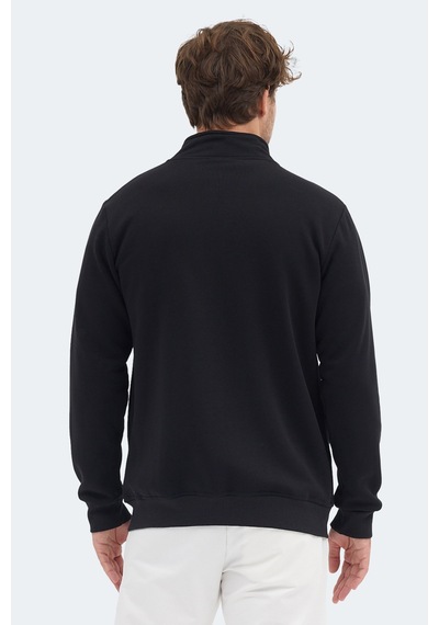 Slazenger Mendoza I Erkek Fermuarlı Dik Yaka Cepli Siyah Sweatshırt Siyah