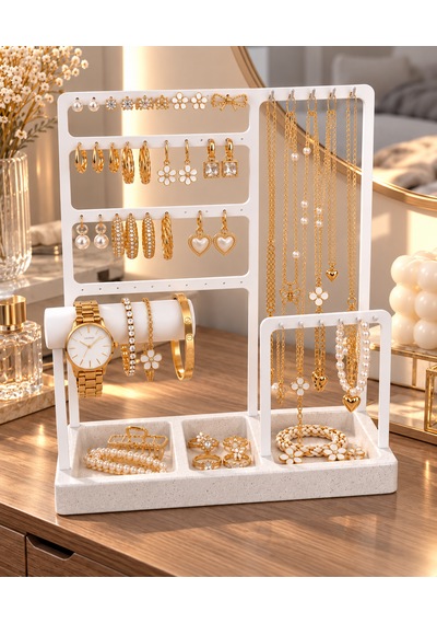 3d Baskı Beyaz Takı Organizeri Takılık Kolye Küpe Bileklik Yüzük Düzenleyici