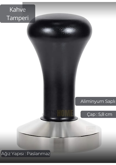 Tamper Aluminyum Saplı Paslanmaz Tabanlı Kahve Tamperi 58 Mm siyah