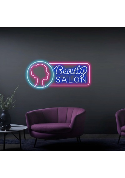 Beauty Salon Yazılı Ve Şekilli Güzellik Salonlarına Özel Neon Tabela Mavi