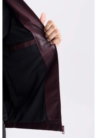 DeFacto Su İtici Slim Fit Dar Kesim Dik Yaka Fermuarlı Suni Deri Mont D8525AX25SPBR34