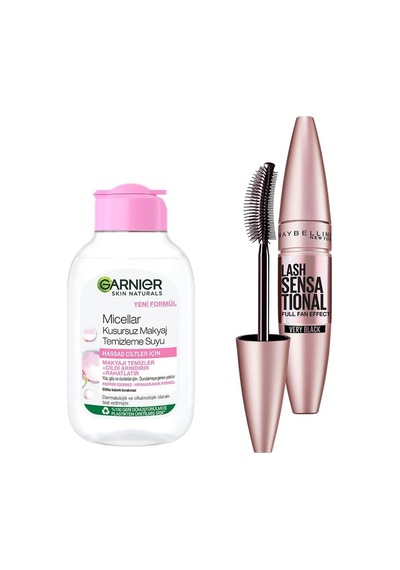 Skin Naturals Micellar Kusursuz Makyaj Temizleme Suyu 100 Ml & Maybelline New York Lash Sensational Yelpaze Etkili Siy