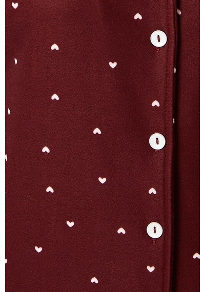 Ritnice Kadın Nora Premium Bordo Kalp Süet Doku Düğmeli Yılbaşı Pijama Takımı Bordo