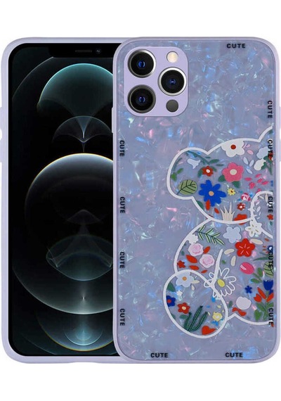 Apple Uyumlu iPhone 13 Pro Kılıf Desenli Sert Silikon Zore Mumila Kapak Lilac Bear