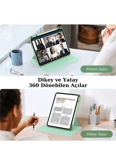 Apple Uyumlu iPad Air 13 2025 M3 Çip 360 Dönebilen Yatay Dikey Standlı Fuchsia Pino Tablet Kılıfı Kılıf