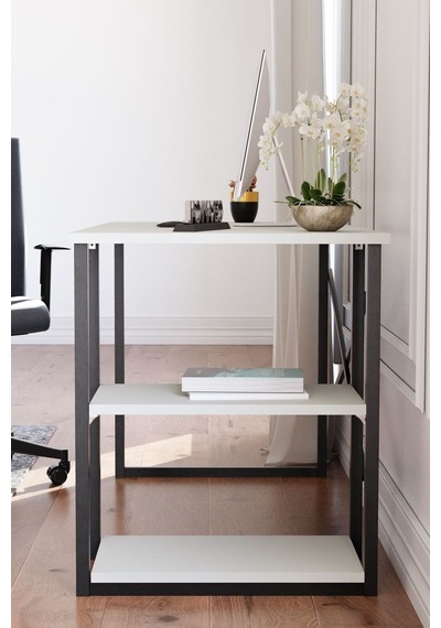 Ceramical Msr Raflı Ofis Bilgisayar Çalışma Masası Beyaz 60 x 120 x 72 CM