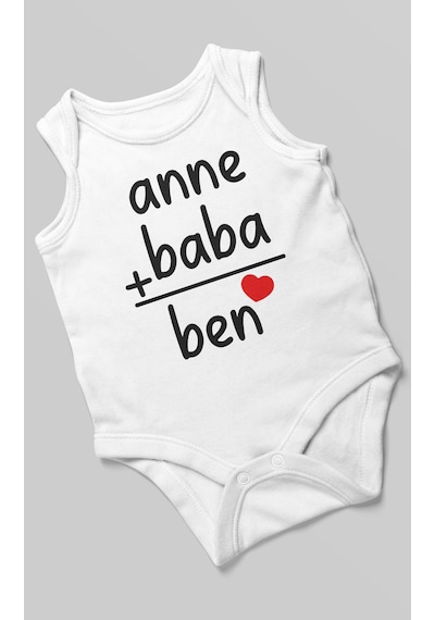 Anne Baba Ve Ben Baskılı Bebek Zıbını Çıtçıtlı Body %100 Pamuk Sıfır Kol Beyaz