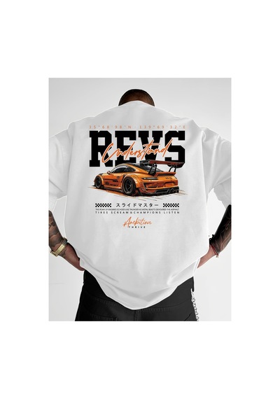 Caddemia Revs Racing Yaz Moda Rahat Gevşek Büyük Boy Desen Baskılı Yuvarlak Yaka Kısa Beyaz 2XL Caddemia Revs Racing Yaz Moda Rahat Gevşek Büyük Boy Desen Baskılı Yuvarlak Yaka Kısa Beyaz 2XL
