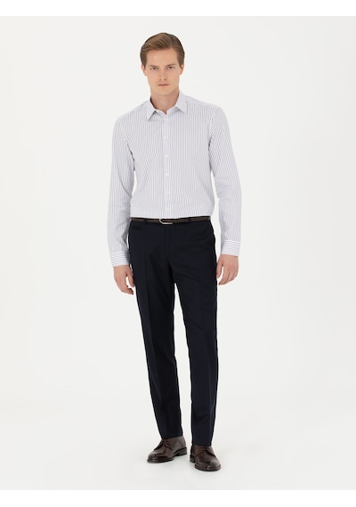 Cacharel Koyu Lacivert Slim Fit Yün Karışımlı Kumaş Pantolon