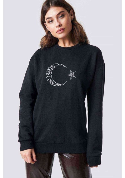 Türkiye Cumhurıyeti Atatürk Baskılı Siyah Kadın Sweatshirt