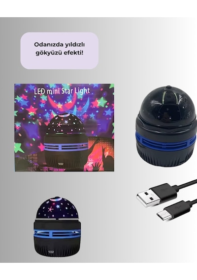 Döner Galaxy Uyumlu Projektör Gece Lambası Ay Ve Yıldız Işıklı Atmosfer Lamba Usb Bağlantılı