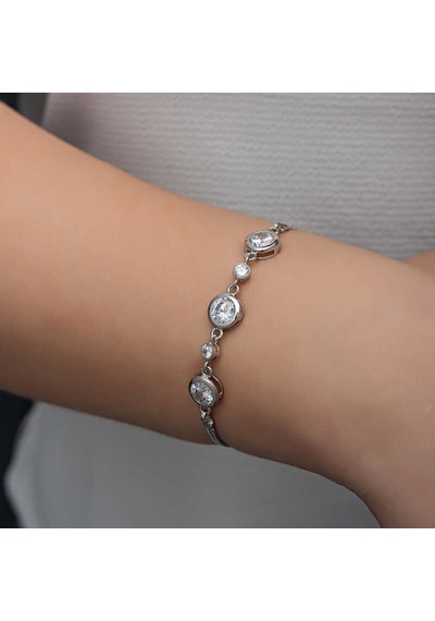 925 Ayar Gümüş Yuvarlak Taşlı Kadın Bileklik Gri 04729644