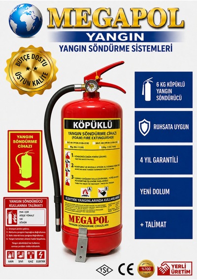 6 Kg Köpüklü Yangın Söndürme Cihazı, Yangın Söndürme Tüpü, Yangın Söndürücü