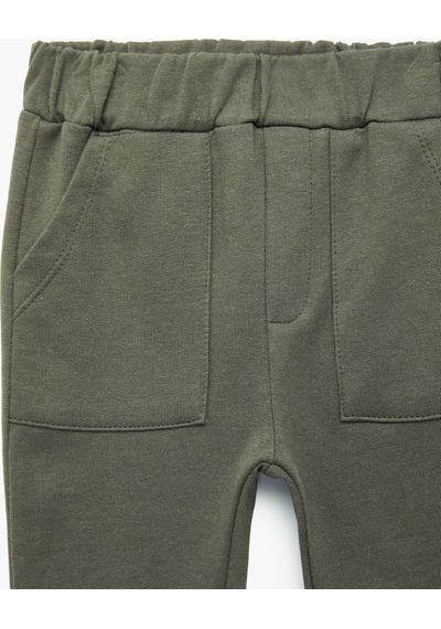 Koton Cepli Beli Bağcıklı Pamuklu Şardonlu Jogger Eşofman Altı Antrasit 7wmb40011tk