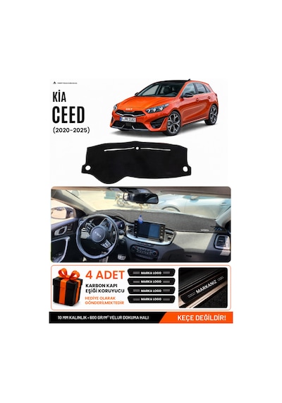 Kia Ceed 2020-2025 Uyumlu Torpido Koruma, Torpido Örtüsü, Torpido Kılıfı - Siyah