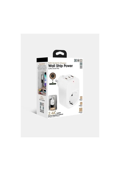Magicool Tekli Yüksek Voltaj Korumalı Duvar Prizi 2x Type-c 1x Usb Çıkışlı Priz Grup Priz Çoğaltıcı Siyah
